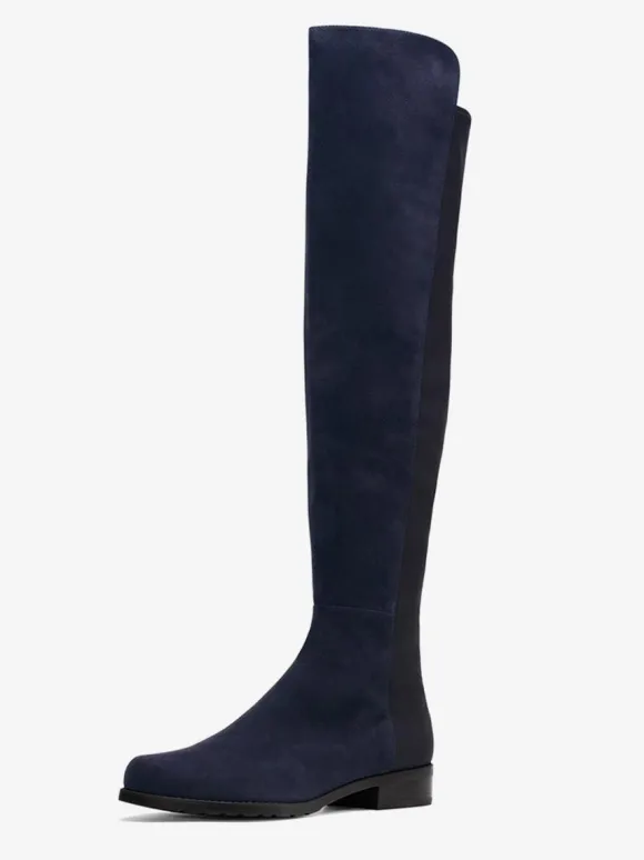 Cuissardes plates pour femmes bottes élastiques en daim chaussures