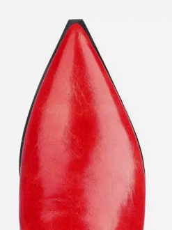 Cuissardes pour femmes Bottes en cuir PU à bout pointu et à talon plat rouge orange
