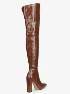 Cuissardes pour femmes Bottes à talons épais en cuir PU à bout pointu noir