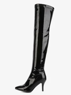 Cuissardes pour femmes Bottes en cuir verni à bout pointu Bottes à talon aiguille en cuir brillant