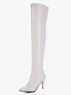 Cuissardes pour femmes Bottes en cuir verni à bout pointu Bottes à talon aiguille en cuir brillant
