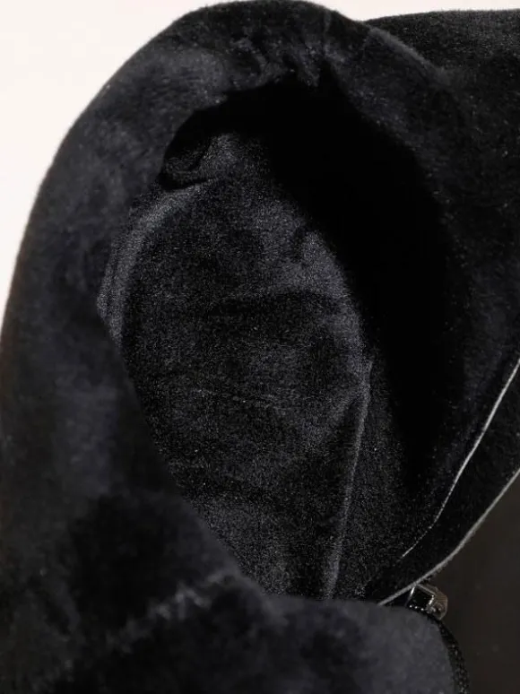 Cuissardes pour femmes Bottes d'hiver en cuir PU noir à bout carré et talon épais
