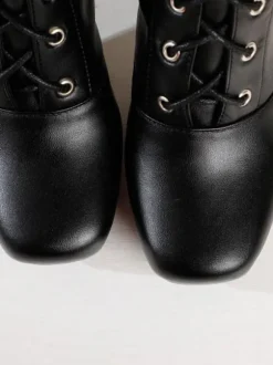 Cuissardes pour femmes Bottes d'hiver en cuir PU noir à bout carré et talon épais