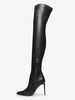 Cuissardes rouges à bout pointu et à talons hauts élastiques bottes au genou