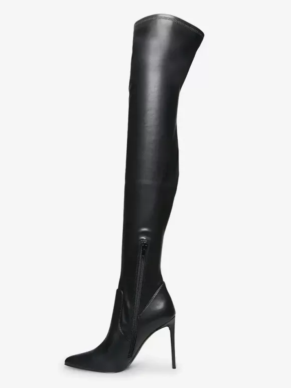 Cuissardes rouges à bout pointu et à talons hauts élastiques bottes au genou