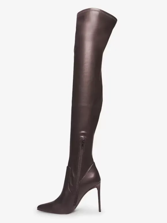 Cuissardes rouges à bout pointu et à talons hauts élastiques bottes au genou