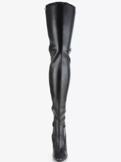 Cuissardes sexy femme noir en cuir synthétique bout pointu talon haut