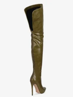 Cuissardes à Talons Hautes Femmes Hiver à Cuir Synthétique Vernis avec Bout Pointu Unicolore Sexy