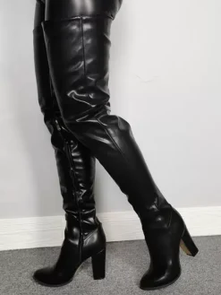 Cuissardes Talons Hautes Sexy Femmes Hivers à Cuir Synthétique avec Bout Rond à Zip Unicolore Bottes Talons Hautes Sexy Hiver
