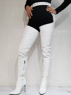 Cuissardes à Talons Hauts Femme avec Bout Pointu Unicolore