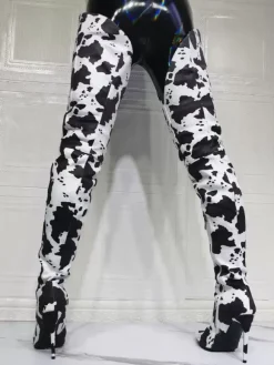 Cuissardes à talons hauts imprimé vache pour femmes