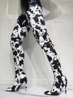 Cuissardes à talons hauts imprimé vache pour femmes