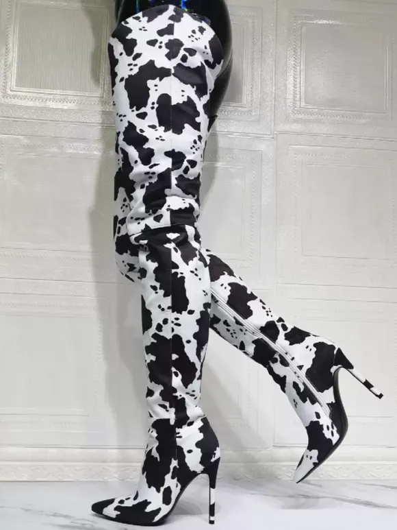 Cuissardes à talons hauts imprimé vache pour femmes