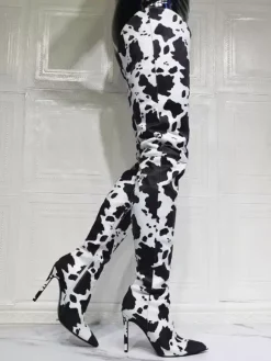 Cuissardes à talons hauts imprimé vache pour femmes