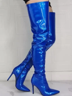 Cuissardes à talons hauts pour femmes en cuir verni