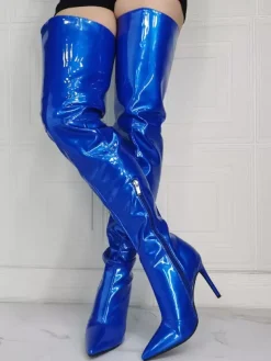 Cuissardes à talons hauts pour femmes en cuir verni