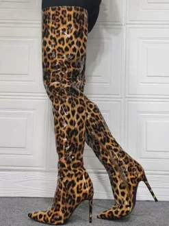 Cuissardes à talons hauts pour femmes en cuir verni