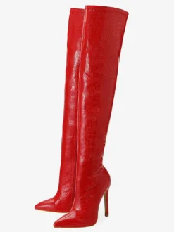 Cuissarde à Talons Hauts Femme en Cuir Synthétique avec Bout Rond Unicolore