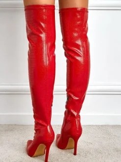 Cuissarde à Talons Hauts Femme en Cuir Synthétique avec Bout Rond Unicolore