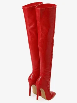 Cuissarde à Talons Hauts Femme en Cuir Synthétique avec Bout Rond Unicolore