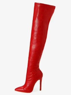 Cuissarde à Talons Hauts Femme en Cuir Synthétique avec Bout Rond Unicolore