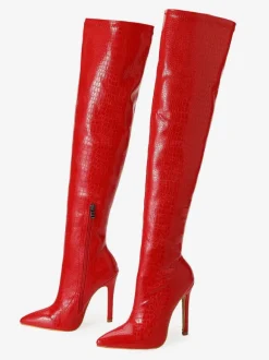 Cuissarde à Talons Hauts Femme en Cuir Synthétique avec Bout Rond Unicolore