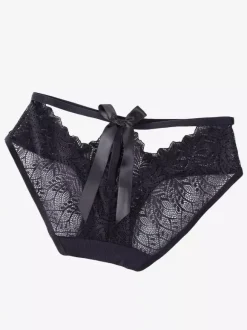 Culotte d'intérieur noire en dentelle avec n艙uds et bandage