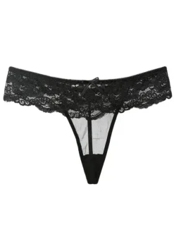 Culotte Femme en Dentelle Sexy Unicolore avec Noeud Lingerie Sexy