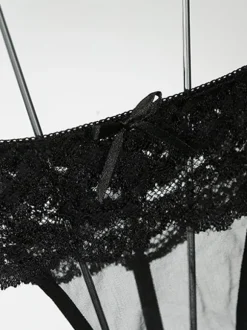 Culotte Femme en Dentelle Sexy Unicolore avec Noeud Lingerie Sexy