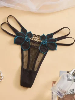 Culottes en dentelle tissée au crochet lingerie blanche brodée de fleurs sous-vêtements en maille transparente