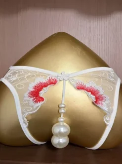 Culotte string en dentelle noire transparente avec perles et perles lingerie féminine