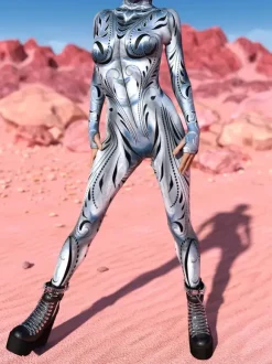 Cyberpunk Combinaison zentai à motifs combinaison pour femme veinée argent-blanc combinaison texturée imprimée en 3D effet métallisé brillant