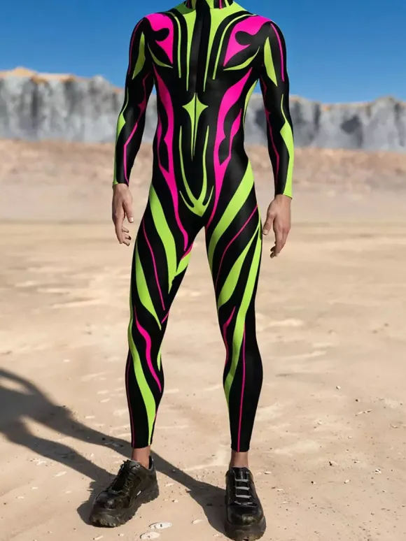 Cyberpunk Combinaisons zentai motifs Halloween Combinaison Catsuit à fermeture éclair pour homme adulte imprimée en 3D pour jeu fête zentai cosplay festival rave robot