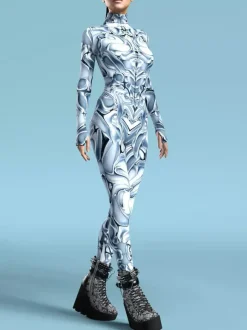 Cyberpunk Combinaisons zentai motifs Halloween Combinaison rouge pour femme imprimé thermique cosplay costume d'Halloween body moulant taille L