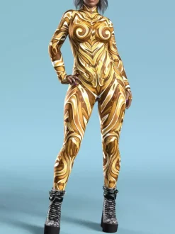 Cyberpunk Combinaisons zentai motifs Halloween Combinaison rouge pour femme imprimé thermique cosplay costume d'Halloween body moulant taille L
