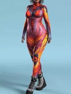 Cyberpunk Combinaisons zentai motifs Halloween Combinaison rouge pour femme imprimé thermique cosplay costume d'Halloween body moulant taille L