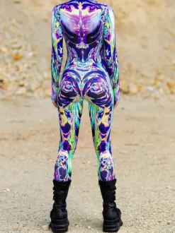 Cyberpunk Combinaisons zentai motifs Halloween Combinaison sexy pour femme motif papillon couleur unie pour Halloween pour adultes taille haute sport cosplay