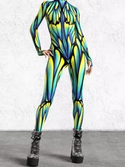 Cyberpunk Combinaisons zentai motifs Halloween Combinaison sexy pour femme motif papillon couleur unie pour Halloween pour adultes taille haute sport cosplay