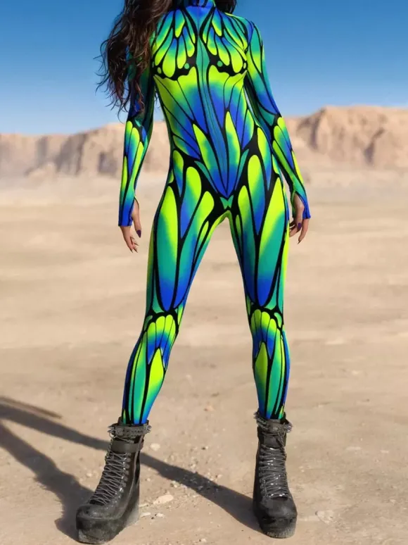 Cyberpunk Combinaisons zentai motifs Halloween Combinaison sexy pour femme motif papillon couleur unie pour Halloween pour adultes taille haute sport cosplay