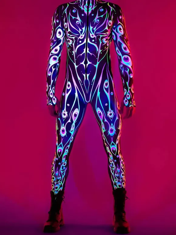 Cyberpunk Combinaisons zentai motifs Halloween Combinaison zentai colorée de science-fiction pour adulte tenue cyberpunk Burning Man fête de vacances tenues de couple rave