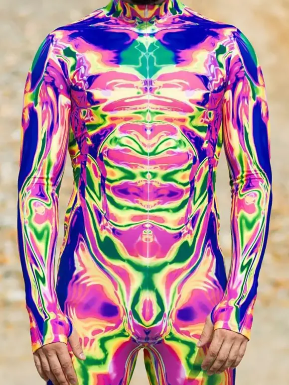 Cyberpunk Combinaisons zentai motifs Halloween Combinaison zentai colorée de science-fiction pour adulte tenue cyberpunk Burning Man fête de vacances tenues de couple rave