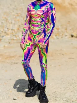 Cyberpunk Combinaisons zentai motifs Halloween Combinaison zentai colorée de science-fiction pour adulte tenue cyberpunk Burning Man fête de vacances tenues de couple rave