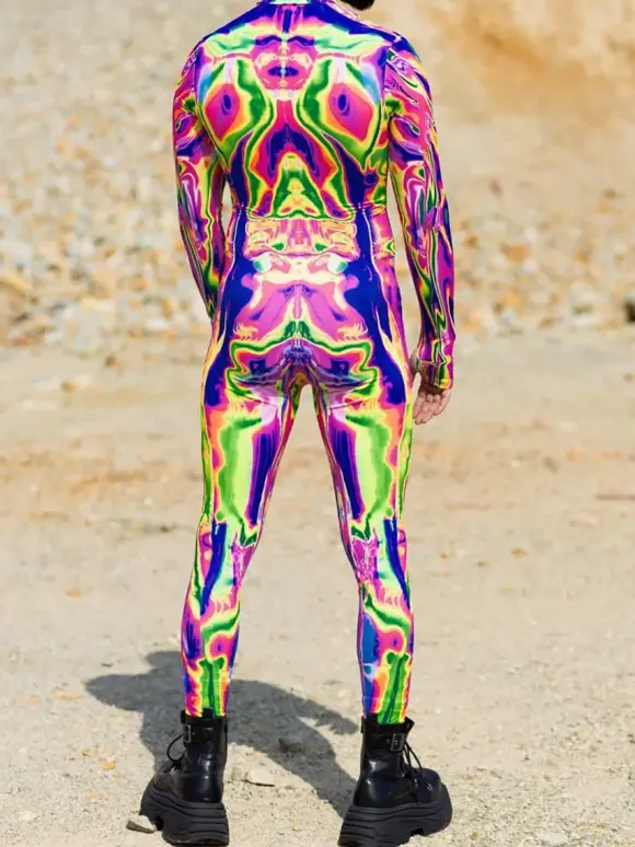 Cyberpunk Combinaisons zentai motifs Halloween Combinaison zentai colorée de science-fiction pour adulte tenue cyberpunk Burning Man fête de vacances tenues de couple rave