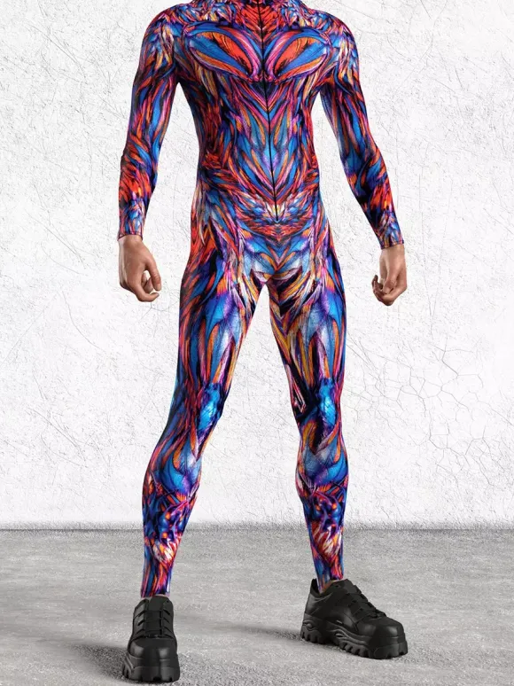 Cyberpunk Combinaisons zentai motifs Halloween Combinaison zentai colorée de science-fiction pour adulte tenue cyberpunk Burning Man fête de vacances tenues de couple rave