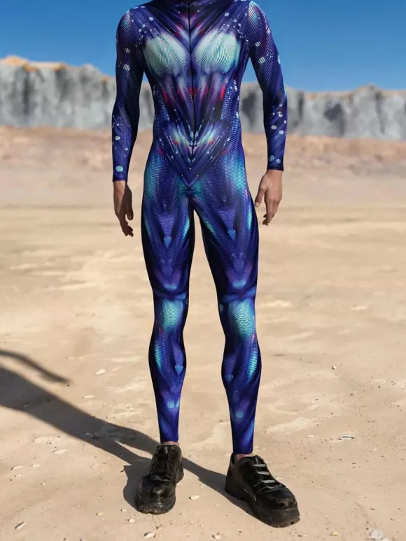 Cyberpunk Combinaisons zentai motifs Halloween Combinaison zentai colorée de science-fiction pour adulte tenue cyberpunk Burning Man fête de vacances tenues de couple rave