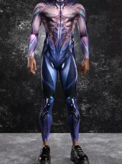 Cyberpunk Combinaisons zentai motifs Halloween Combinaison zentai colorée de science-fiction pour adulte tenue cyberpunk Burning Man fête de vacances tenues de couple rave