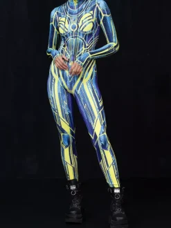 Cyberpunk Combinaisons zentai motifs Halloween Combinaisons de cosplay pour adultes personnages d'anime imprimé numérique 3D body caitsuit costumes de scène pour spectacle de yoga aérien