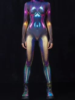 Cyberpunk Combinaisons zentai motifs Halloween Combinaisons de cosplay pour adultes personnages d'anime imprimé numérique 3D body caitsuit costumes de scène pour spectacle de yoga aérien