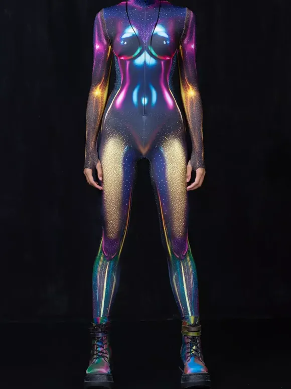 Cyberpunk Combinaisons zentai motifs Halloween Combinaisons de cosplay pour adultes personnages d'anime imprimé numérique 3D body caitsuit costumes de scène pour spectacle de yoga aérien
