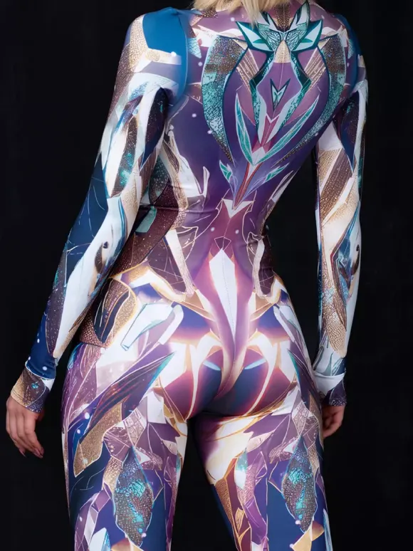 Cyberpunk Combinaisons zentai motifs Halloween Combinaisons de cosplay pour adultes personnages d'anime imprimé numérique 3D body caitsuit costumes de scène pour spectacle de yoga aérien